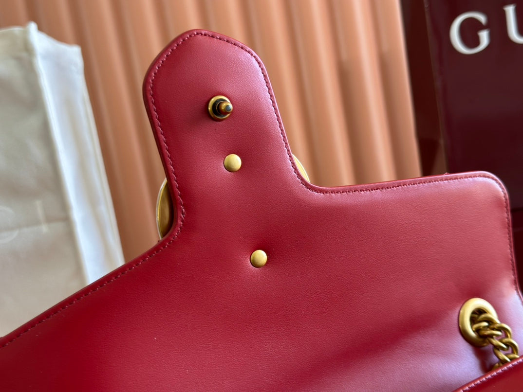 GUCCI MARMONT SHOULDER BAG 31 IN RED CALFSKIN GOLD CHAIN