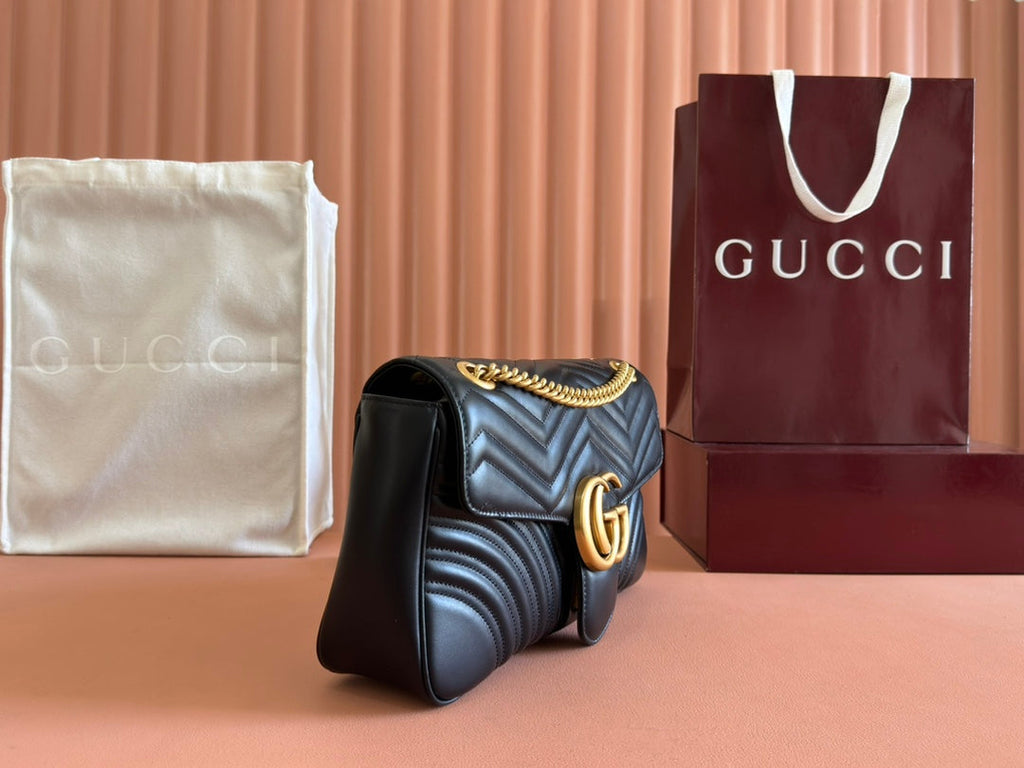 GUCCI MARMONT SHOULDER BAG 31 IN BLACK CALFSKIN GOLD CHAIN