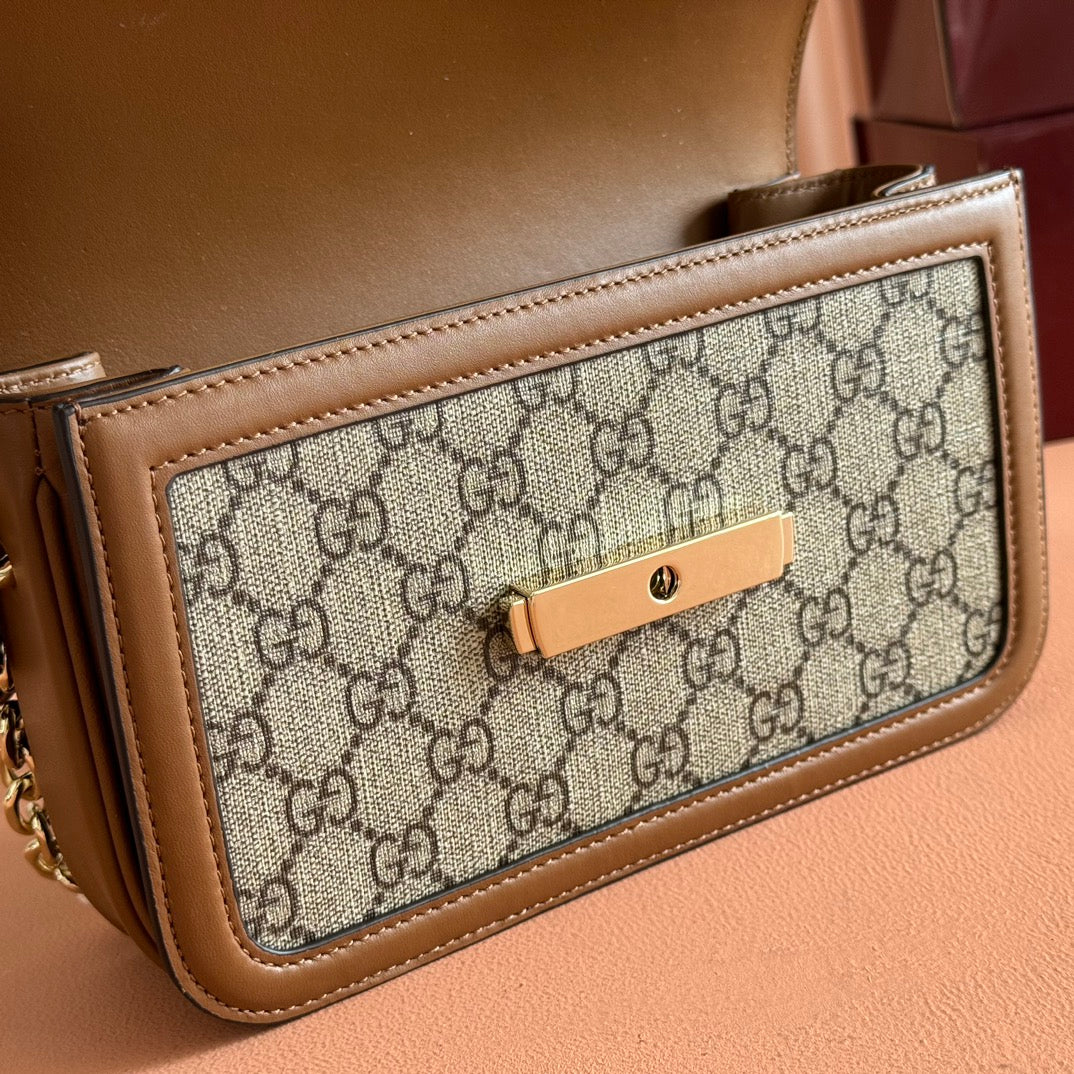 GUCCI GO SMALL SHOULDER BAG 21.5 IN DARK GREY BROWN CALFSKIN
