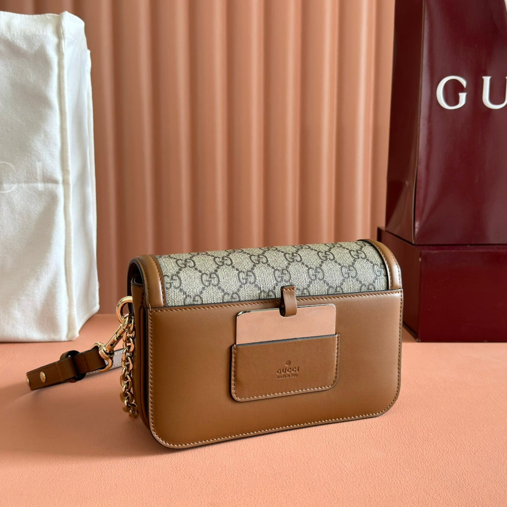 GUCCI GO SMALL SHOULDER BAG 21.5 IN DARK GREY BROWN CALFSKIN