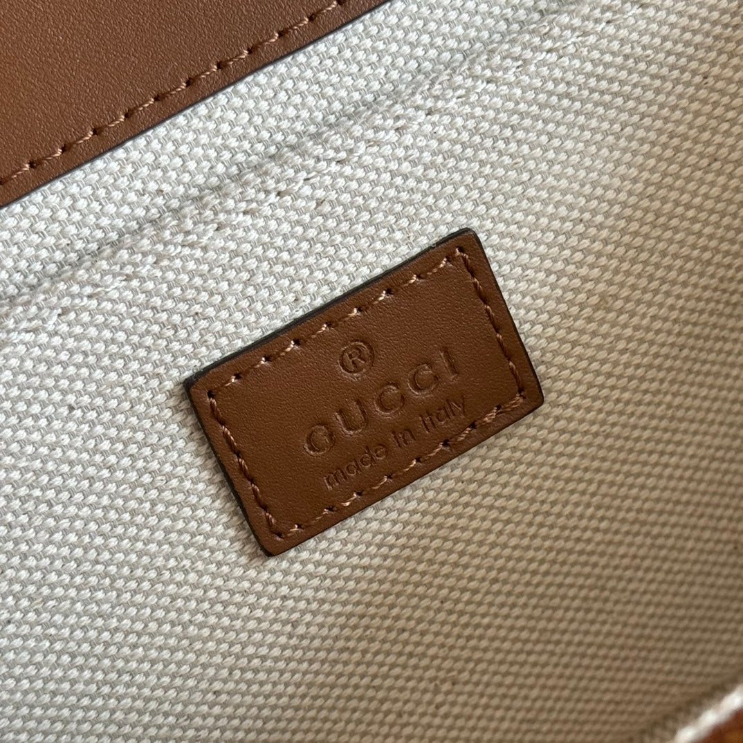 GUCCI GO SMALL SHOULDER BAG 21.5 IN BEIGE CANVAS BROWN CALFSKIN