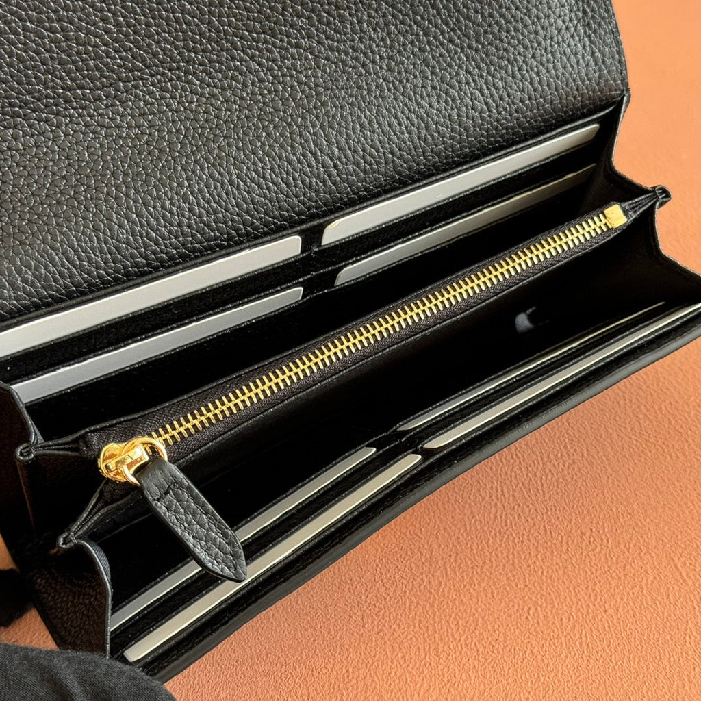 GUCCI SOFTBIT CONTINENTAL WALLET 19 IN BLACK GRAINY CALFSKIN GOLD HARDWARE