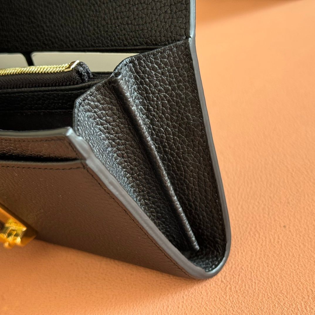 GUCCI SOFTBIT CONTINENTAL WALLET 19 IN BLACK GRAINY CALFSKIN GOLD HARDWARE