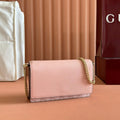 GUCCI EMBLEM WALLET ON CHAIN 20 IN LIGHT PINK SMOOTH CALFSKIN