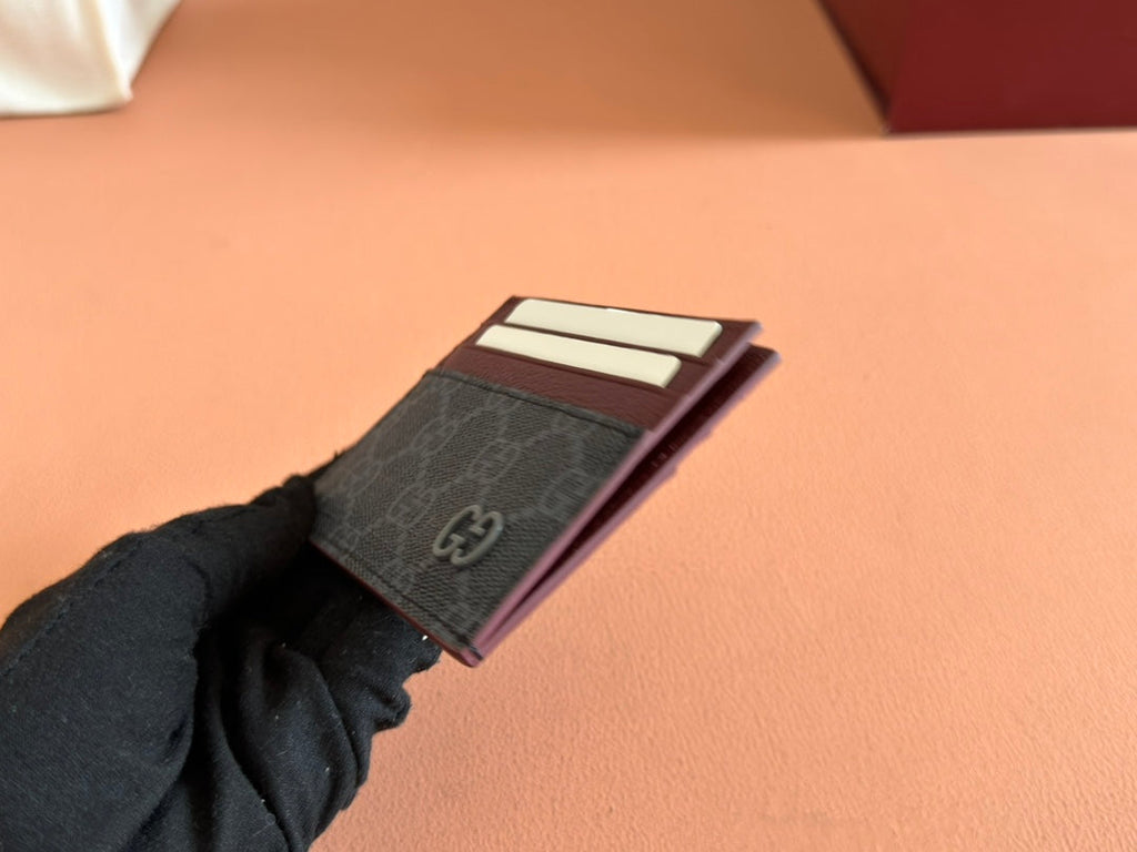 GUCCI CARD CASE 10 BICOLOR IN GREY AND RED  CALFSKIN
