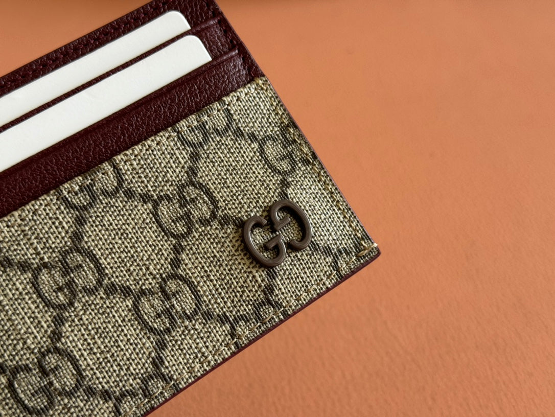 GUCCI CARD CASE 10 IN BEIGE AND RED  CALFSKIN
