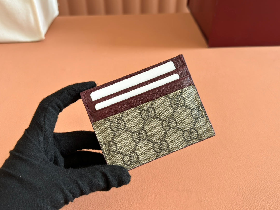 GUCCI CARD CASE 10 IN BEIGE AND RED  CALFSKIN
