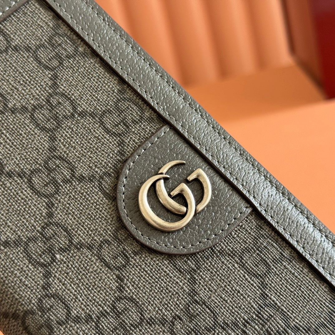 GUCCI OPHIDIA CARD CASE 19 IN DARK GREY COATED FABRIC AND CALFSKIN