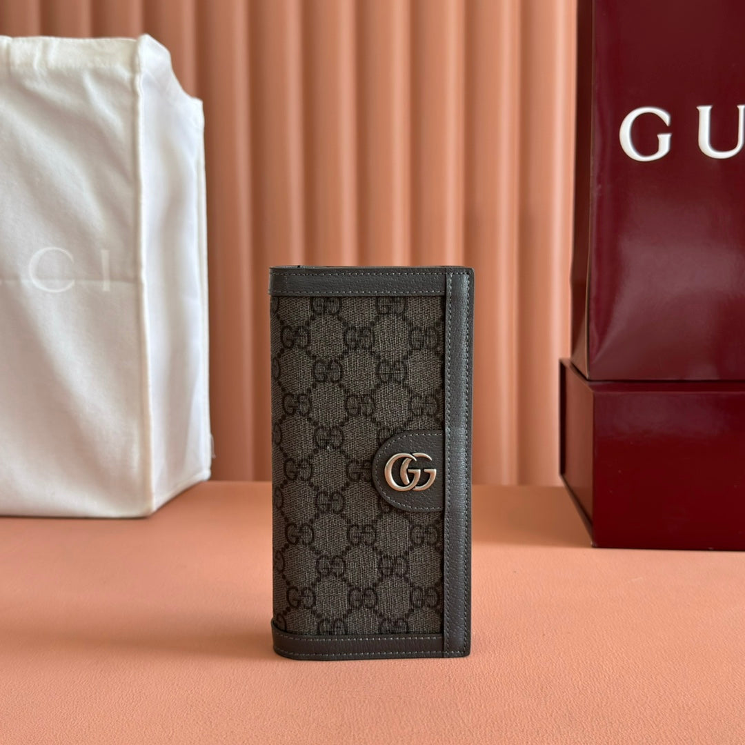 GUCCI OPHIDIA CARD CASE 19 IN DARK GREY COATED FABRIC AND CALFSKIN