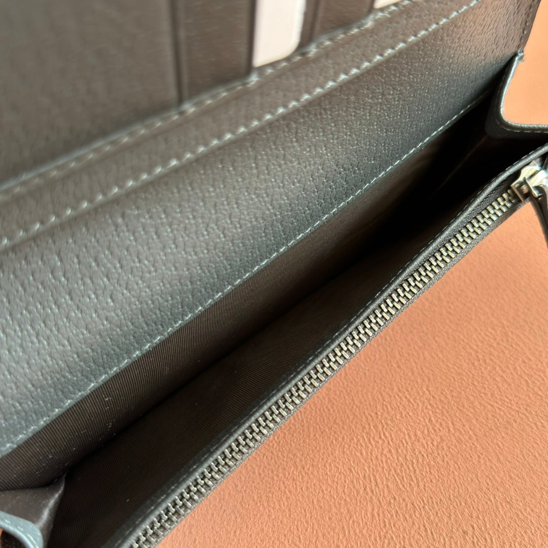 GUCCI OPHIDIA CARD CASE 19 IN DARK GREY COATED FABRIC AND CALFSKIN
