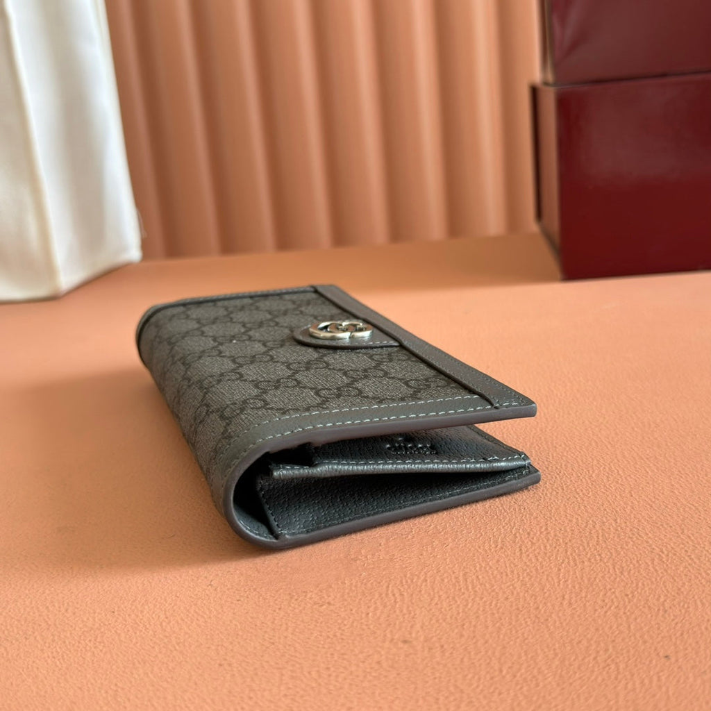 GUCCI OPHIDIA CARD CASE 19 IN DARK GREY COATED FABRIC AND CALFSKIN