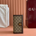 GUCCI OPHIDIA CARD CASE 19 IN BEIGE BROWN COATED FABRIC AND CALFSKIN