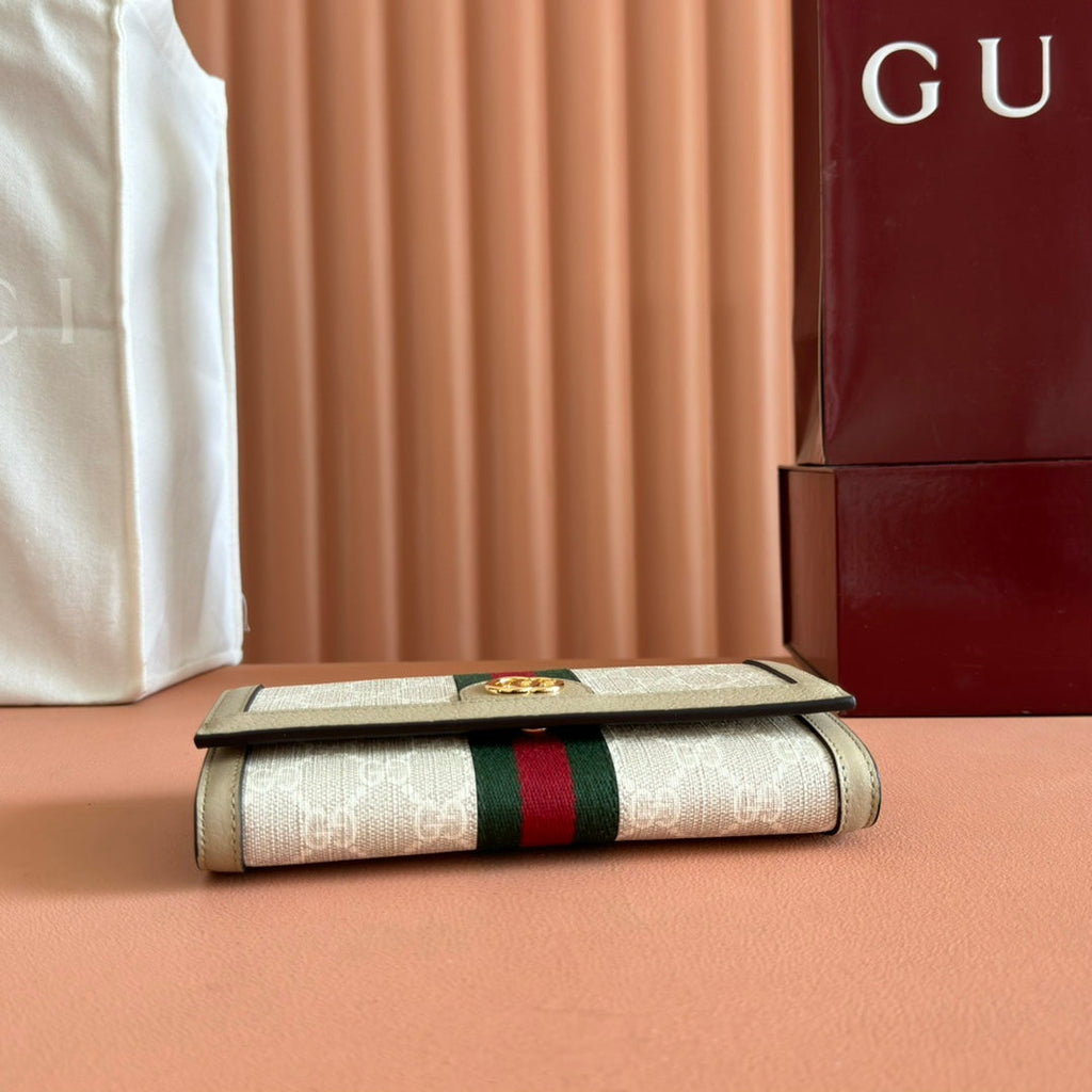 GUCCI OPHIDIA WALLET ON CHAIN 19 IN BEIGE AND WHITE COATED FABRIC OATMEAL CALFSKIN