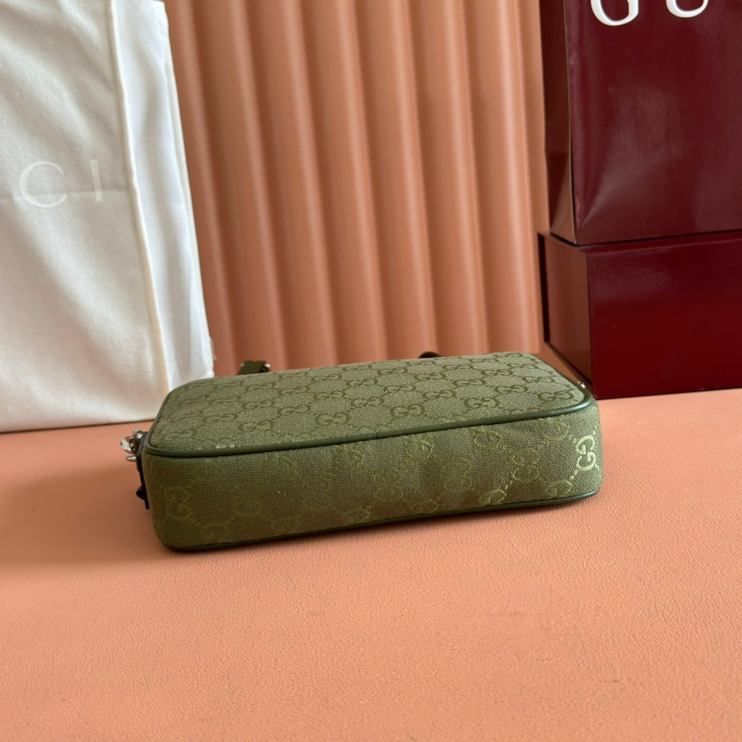 GUCCI SMALL CROSSBODY BAG 23.5 IN FOREST GREEN  CANVAS