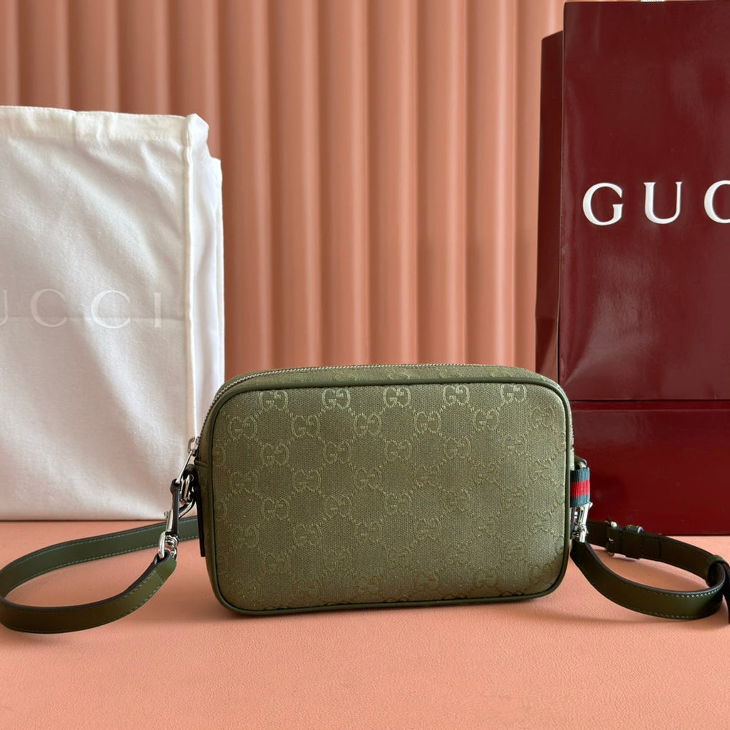 GUCCI SMALL CROSSBODY BAG 23.5 IN FOREST GREEN  CANVAS