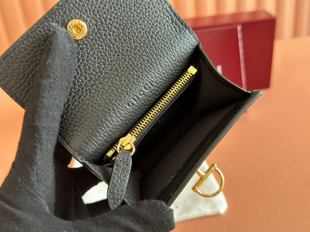 GUCCI SOFTBIT CARD CASE 10.5 IN BLACK GRAINY CALFSKIN GOLD HARDWARE