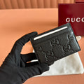 GUCCI EMBLEM CARD CASE 10 IN BLACK  GRAINY CALFSKIN
