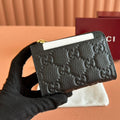 GUCCI EMBLEM ZIP CARD CASE 13 IN BLACK  GRAINY CALFSKIN