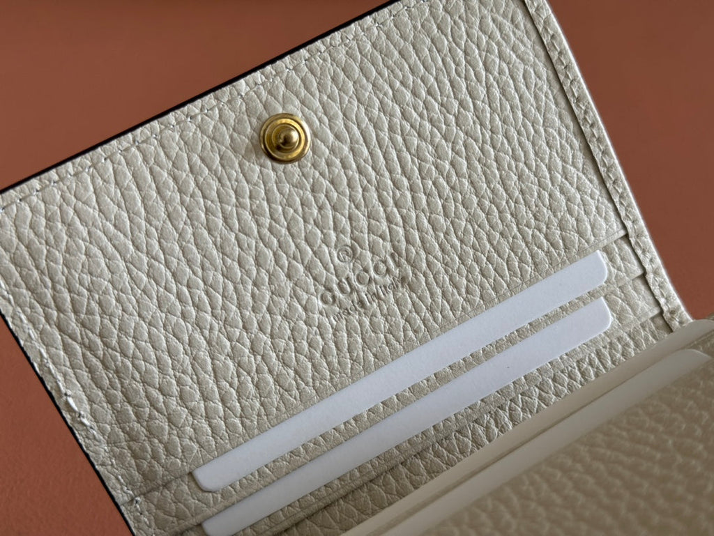 GUCCI MARMONT BI-COLOUR CARD CASE WALLET 11 IN BEIGE EBONY  CANVAS WHITE CALFSKIN