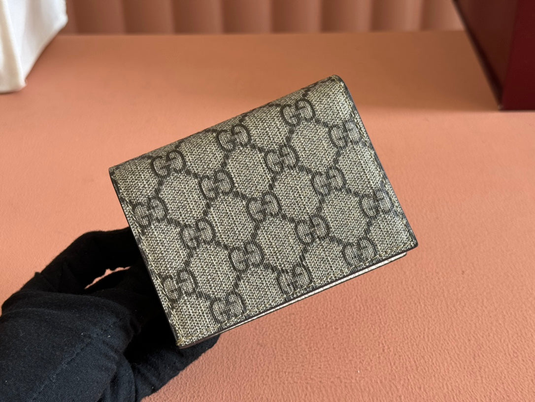 GUCCI MARMONT BI-COLOUR CARD CASE WALLET 11 IN BEIGE EBONY  CANVAS WHITE CALFSKIN