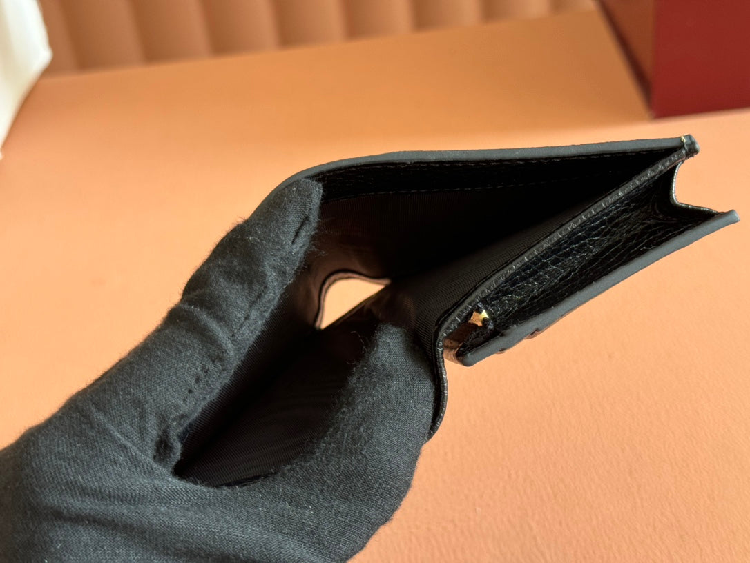 GUCCI MARMONT BI-COLOUR CARD CASE WALLET 11 IN BEIGE EBONY  CANVAS BLACK CALFSKIN