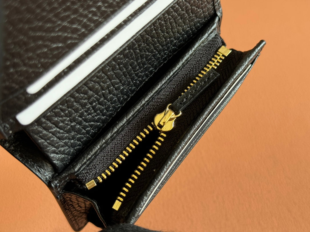 GUCCI MARMONT BI-COLOUR CARD CASE WALLET 11 IN BEIGE EBONY  CANVAS BLACK CALFSKIN