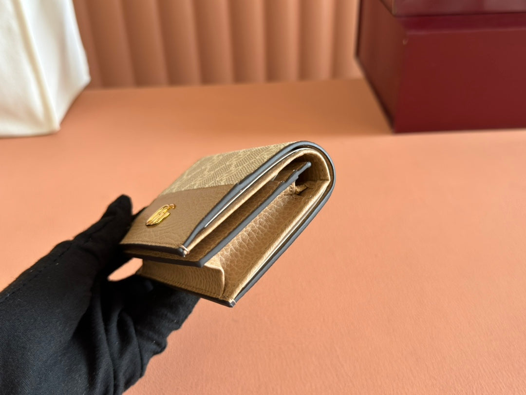 GUCCI MARMONT BI-COLOUR CARD CASE WALLET 11 IN BEIGE EBONY  CANVAS BROWN CALFSKIN