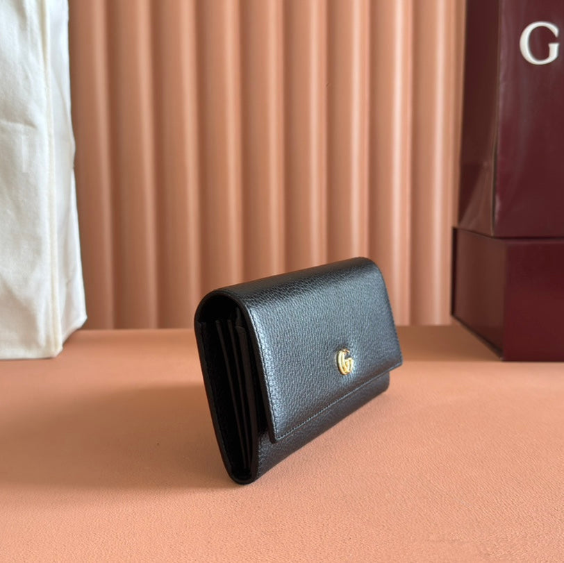 GUCCI MARMONT CONTINENTAL WALLET 19 BLACK IN CALFSKIN