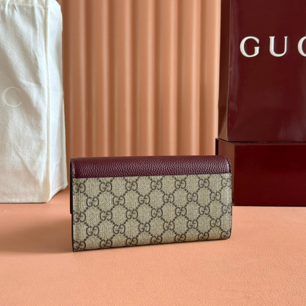GUCCI MARMONT BAG 19 EBONY AND DARK RED CALFSKIN ON CHAIN