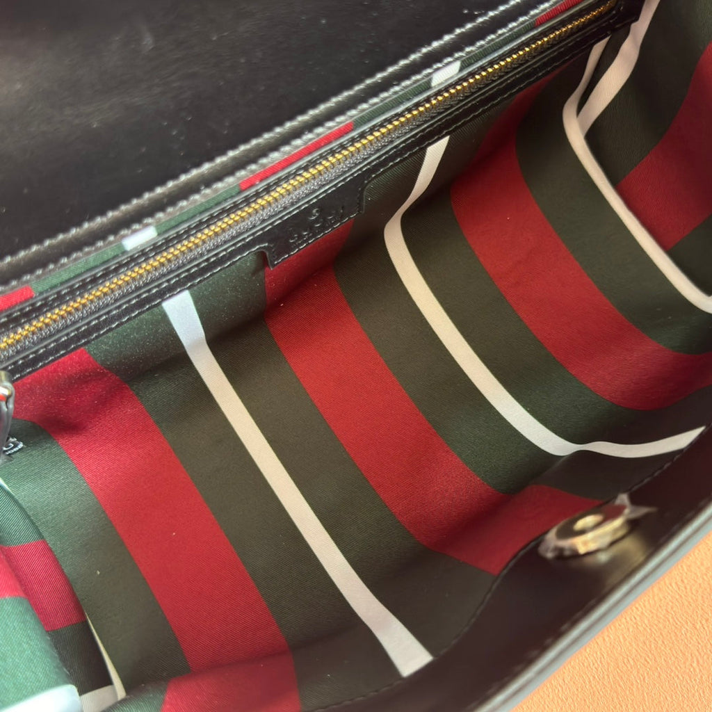 GUCCI 26S PADLOCK TOP HANDLE BAG 31 IN DARK BEIGE AND BLACK CALFSKIN