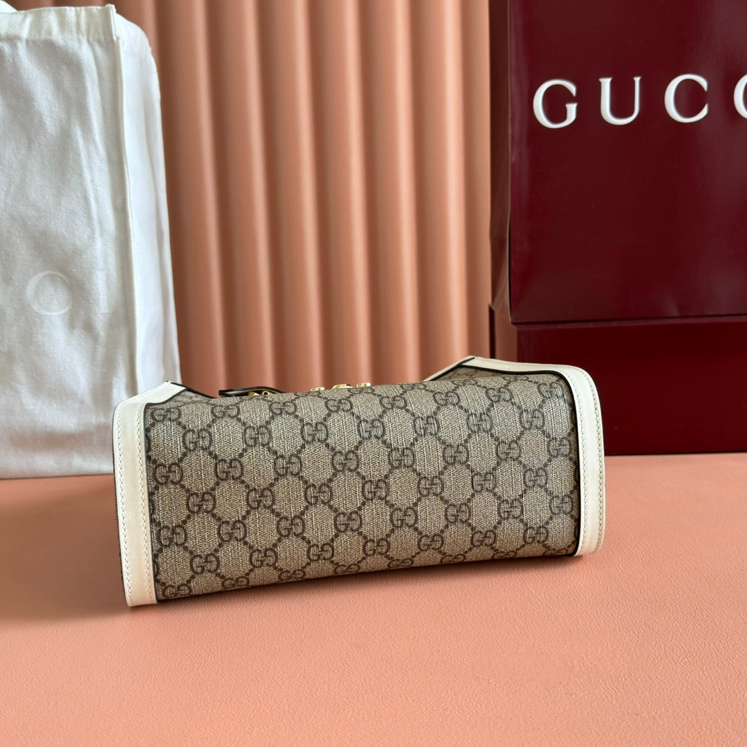 GUCCI 26S PADLOCK TOP HANDLE BAG 25 IN DARK BEIGE AND WHITE CALFSKIN