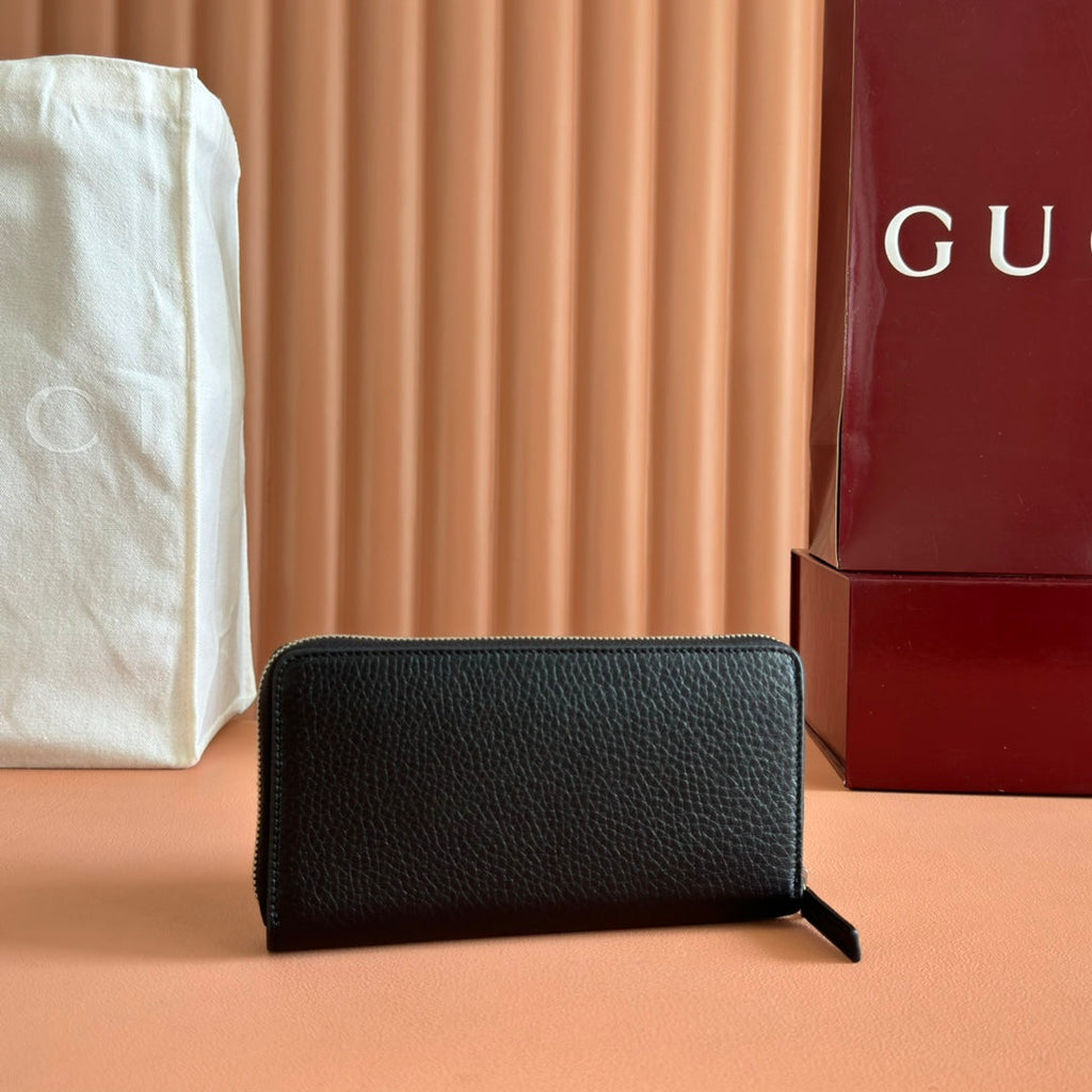 GUCCI MARMONT 19 LONG WALLET IN BLACK CALFSKIN SILVER HARDWARE