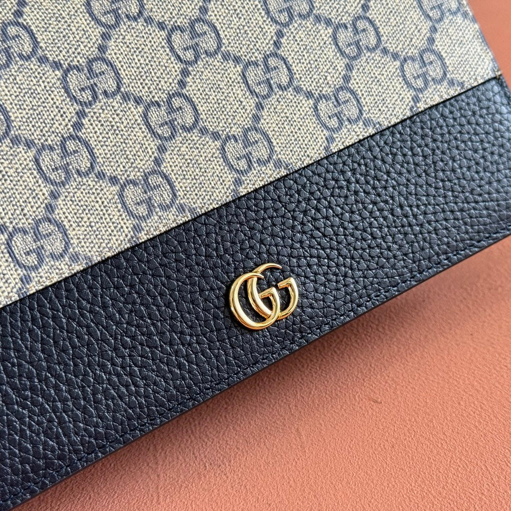 GUCCI MARMONT WALLET ON CHAIN 20 BLUE PVC AND BEIGE IN CALFSKIN