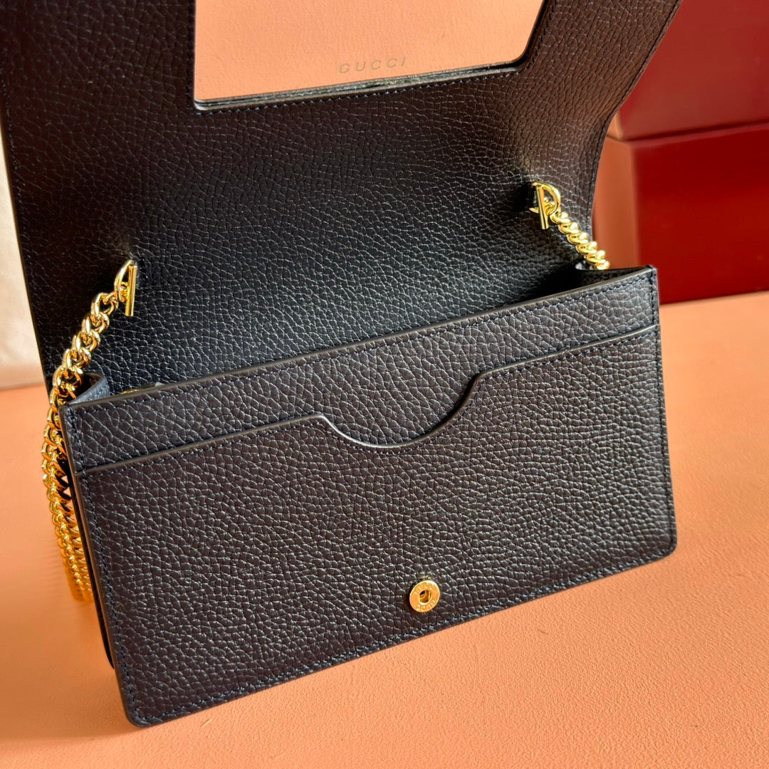 GUCCI MARMONT WALLET ON CHAIN 20 BLUE PVC AND BEIGE IN CALFSKIN