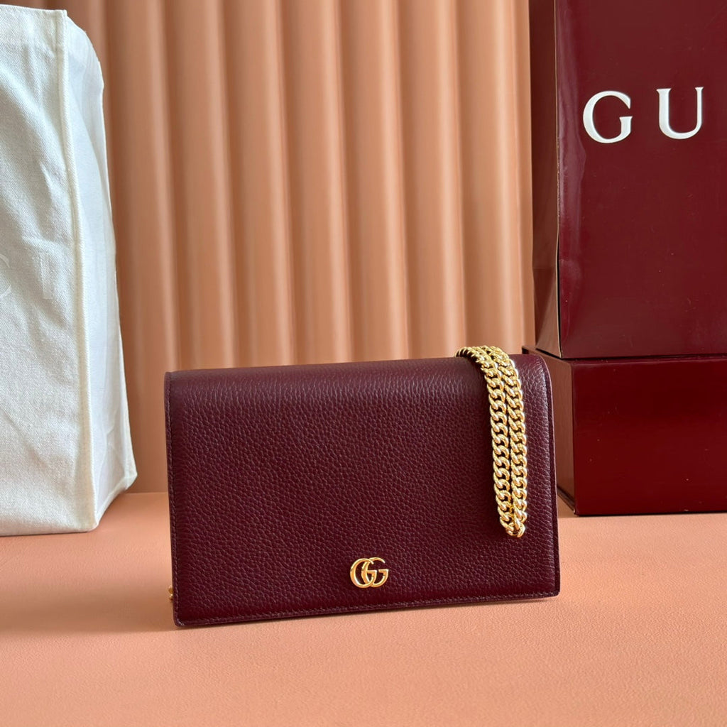 GUCCI MARMONT 20 MINI CHAIN BAG IN DARK RED CALFSKIN