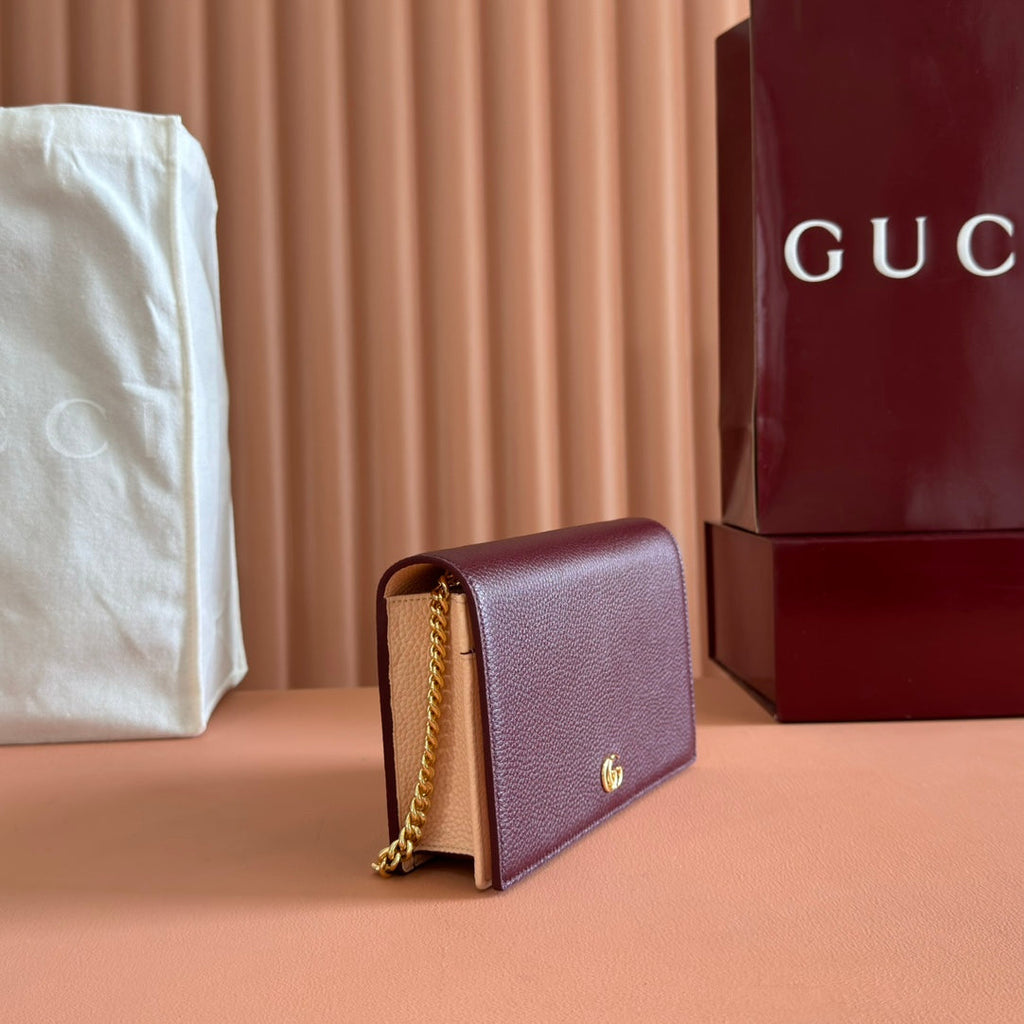 GUCCI MARMONT 20 MINI CHAIN BAG IN DARK RED CALFSKIN
