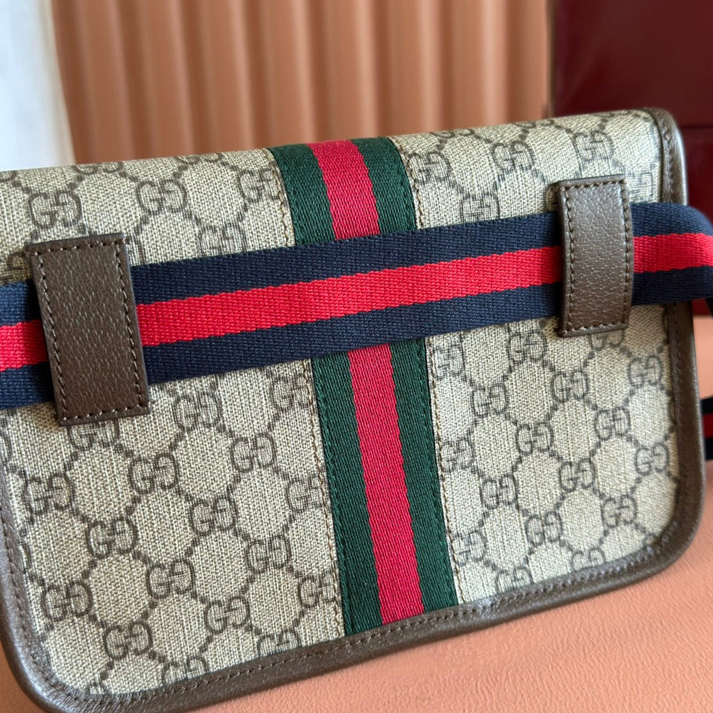 GUCCI OPHIDIA BELT BAG 24 IN BEIGE AND DARK BROWN CANVAS