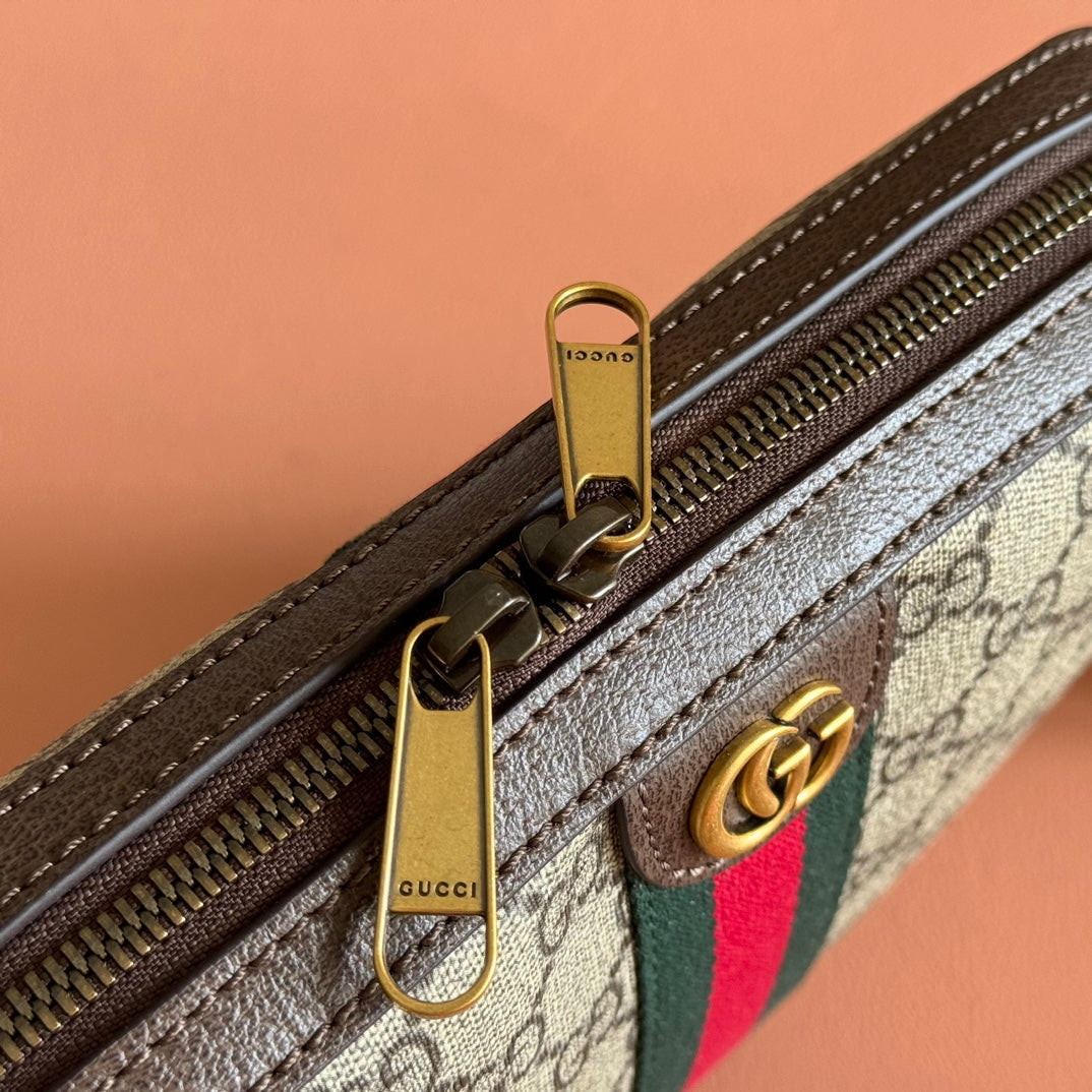 GUCCI OPHIDIA SMALL CROSSBODY BAG 24 IN BEIGE CANVAS AND BROWN CALFSKIN