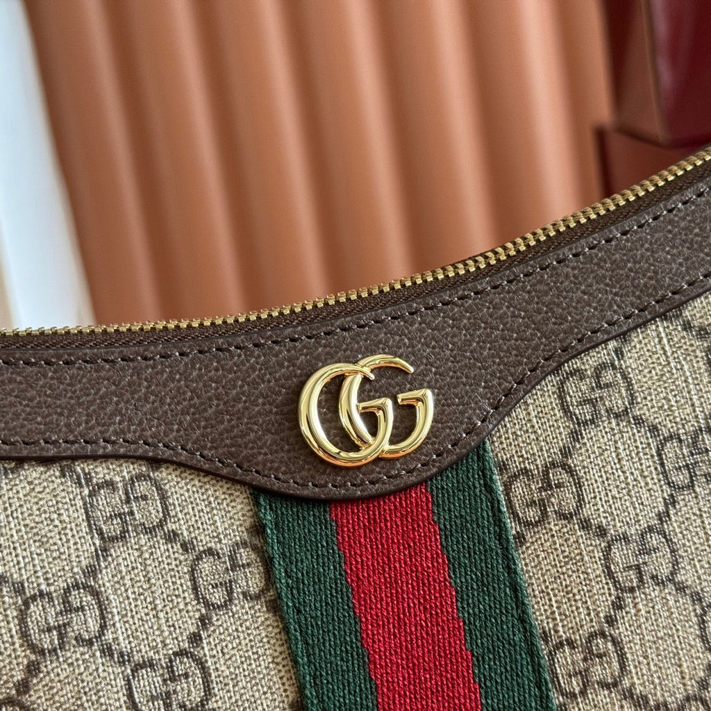 GUCCI OPHIDIA SMALL SHOULDER BAG 26 IN BEIGE AND DARK BROWN CANVAS
