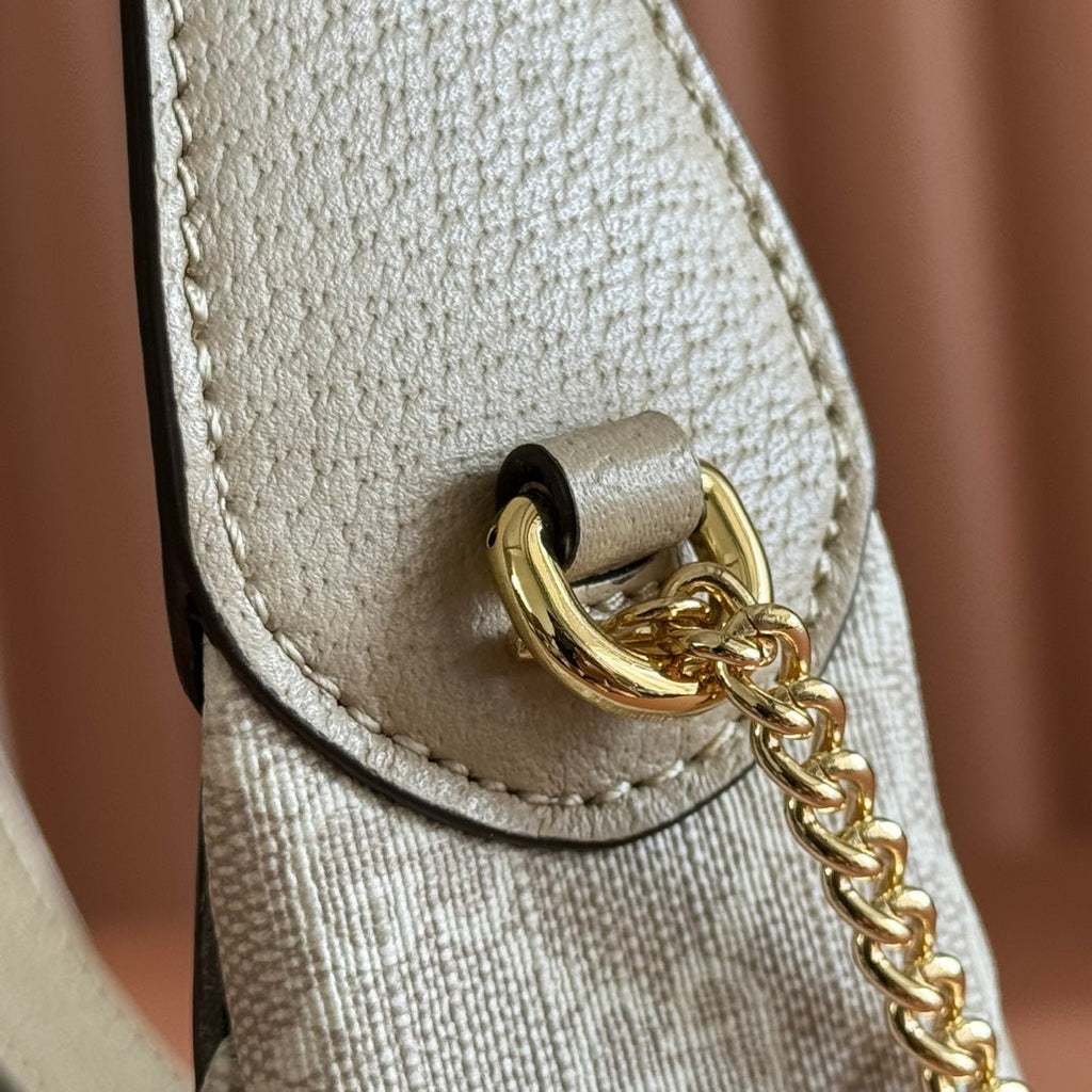 GUCCI SUPREME SHOULDER BAG 22 CREAM IN CANVAS GOLD HARDWARE