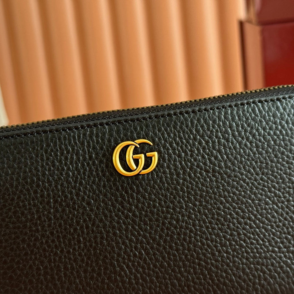 GUCCI 25S MARMONT WALLET 19 IN BLACK CALFSKIN GOLD HARDWARE