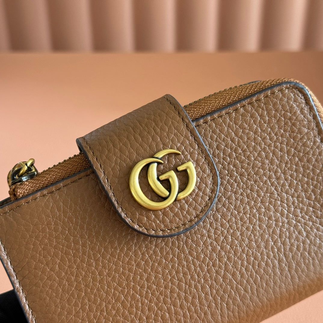 GUCCI 25S MARMONT WALLET 13 IN BROWN CALFSKIN GOLD HARDWARE