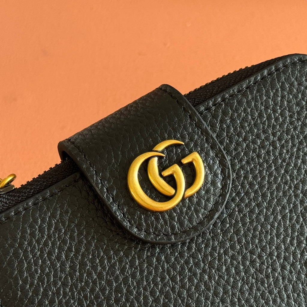 GUCCI 25S MARMONT WALLET 13 IN BLACK CALFSKIN GOLD HARDWARE