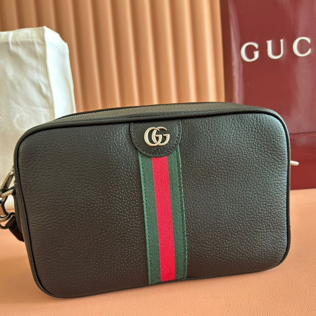 GUCCI 25S OPHIDIA CROSSBODY BAG 28 IN BLACK CALFSKIN