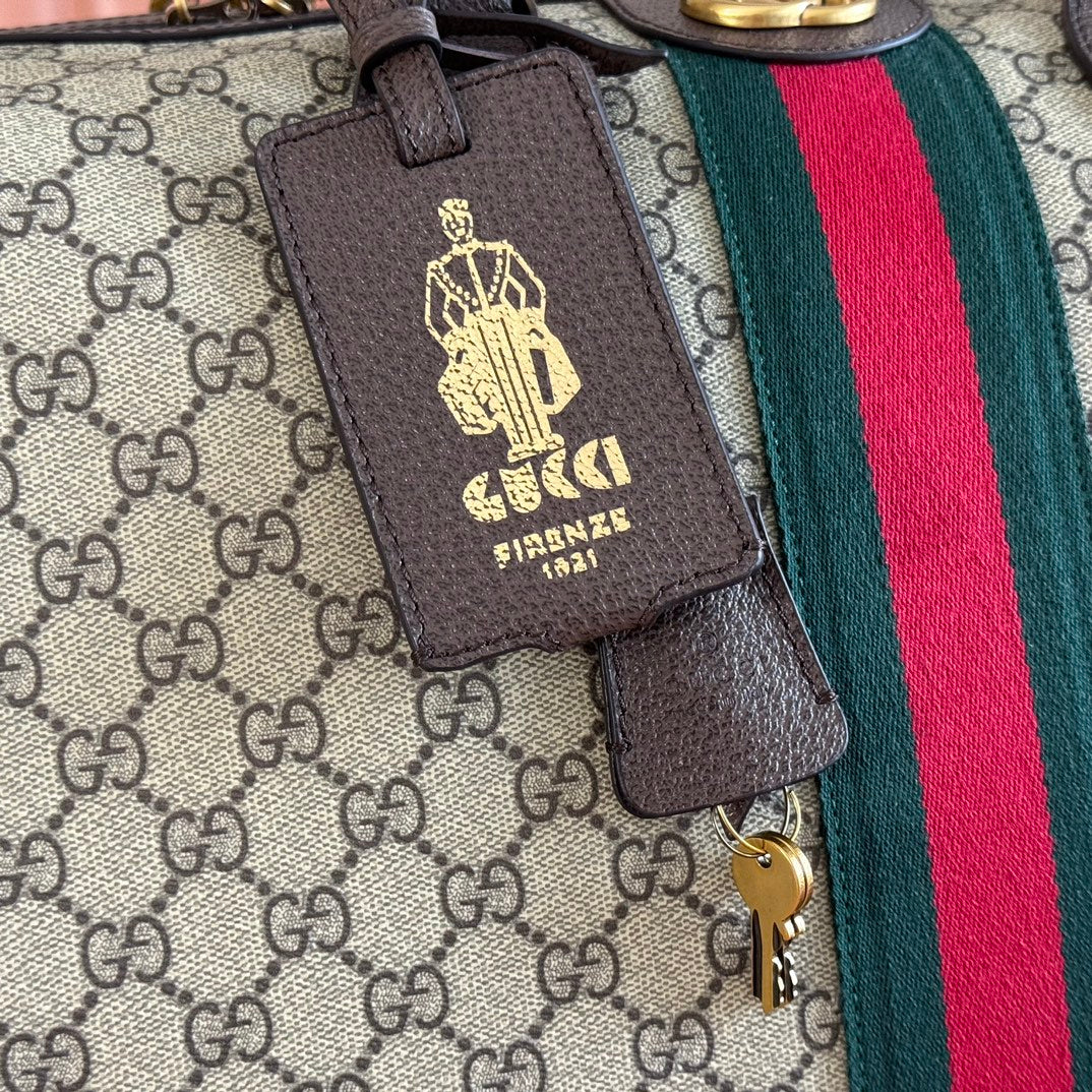GUCCI 26S DUFFLE BAG 52 IN BEIGE AND DARK BROWN CANVAS