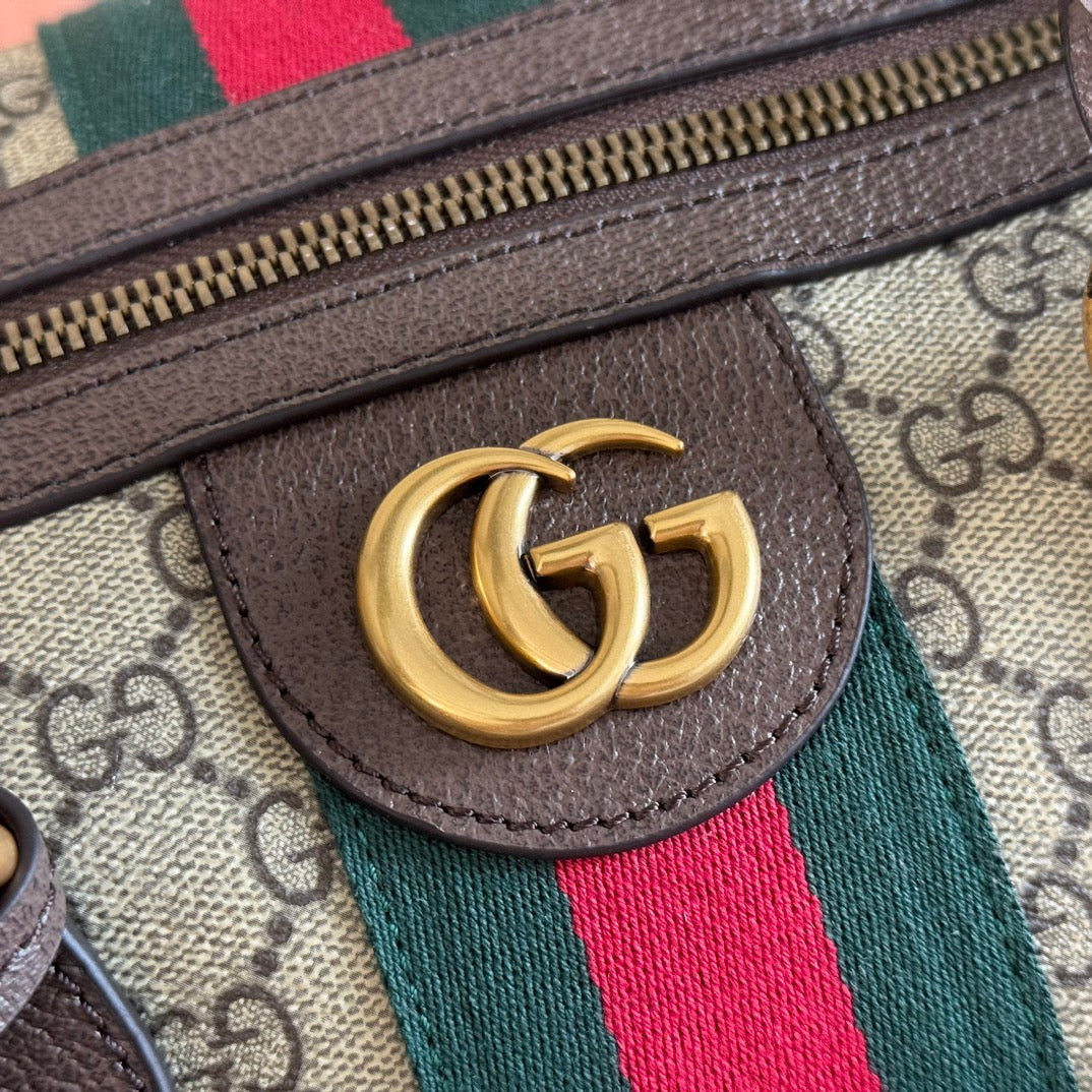 GUCCI 26S DUFFLE BAG 52 IN BEIGE AND DARK BROWN CANVAS