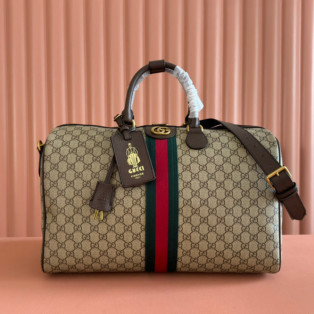 GUCCI 26S DUFFLE BAG 44 IN BEIGE AND DARK BROWN CANVAS