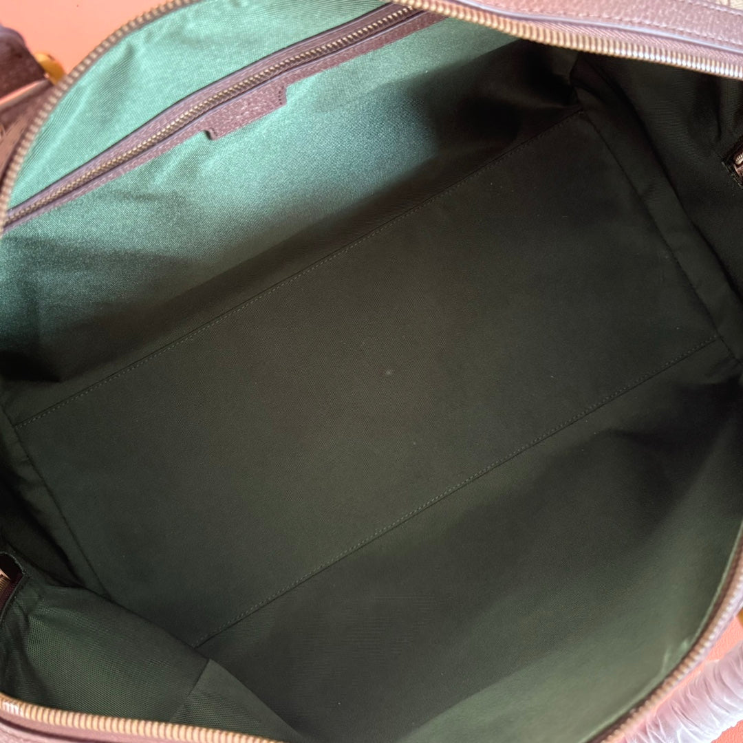 GUCCI 26S DUFFLE BAG 44 IN BEIGE AND DARK BROWN CANVAS
