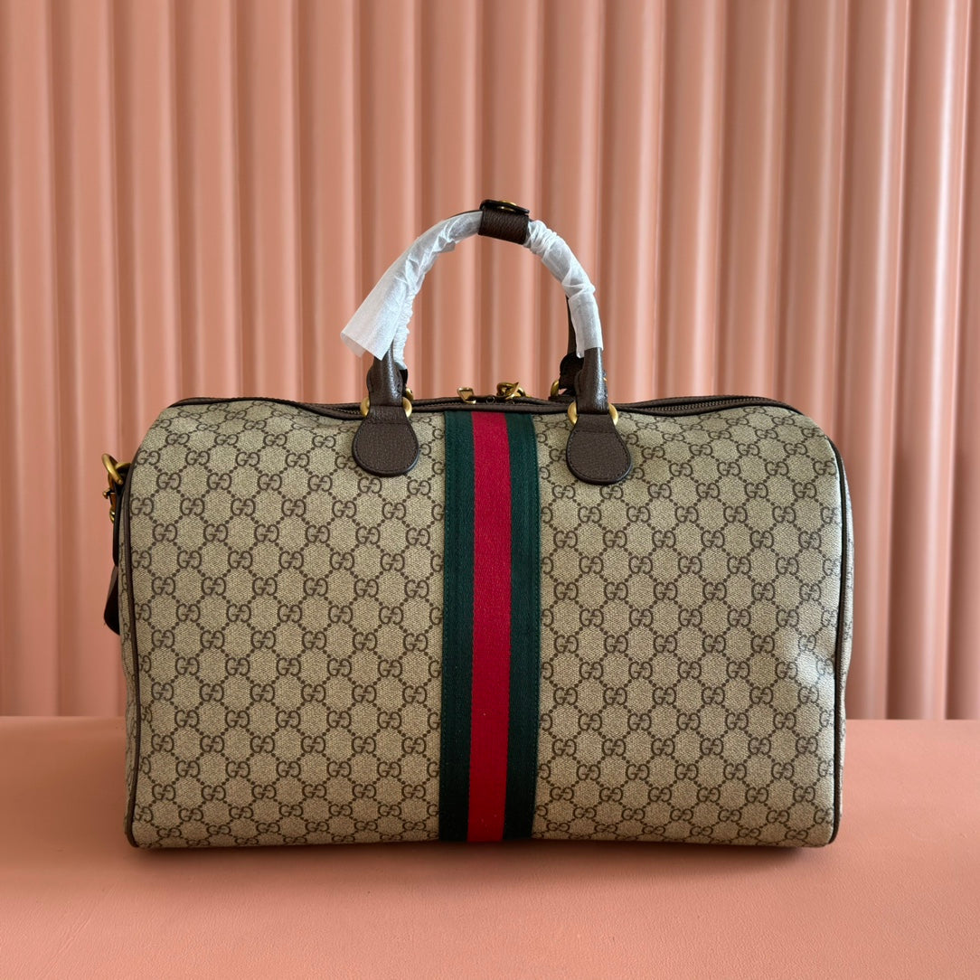 GUCCI 26S DUFFLE BAG 44 IN BEIGE AND DARK BROWN CANVAS