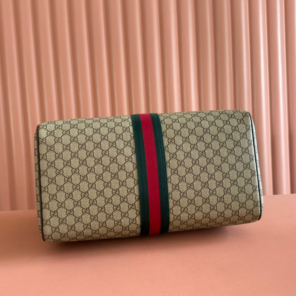 GUCCI 26S DUFFLE BAG 44 IN BEIGE AND DARK BROWN CANVAS
